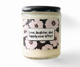 "Love, laughter, and happily ever after!" Card Candles